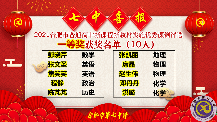 热烈祝贺合肥七中荣获新课程新教材41项优秀课例奖项(图2) 热烈祝贺合肥七中荣获新课程新教材41项优秀课例奖项(图2)