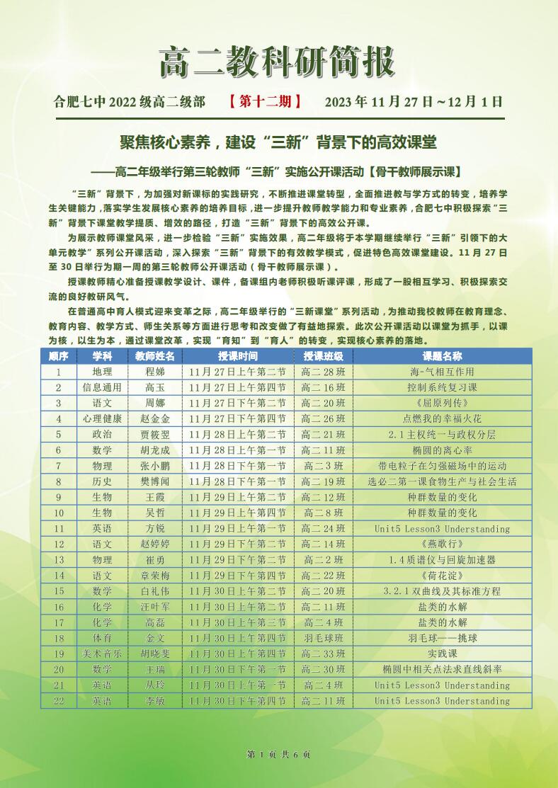 合肥七中高二年级科研周报（十二）(图1)